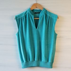 Vintage Plush Sleeveless Collared Top